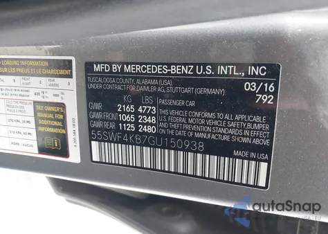 2016 Mercedes-Benz C 300 4Matic from USA, damaged, VIN 55SWF4KB7GU150938
